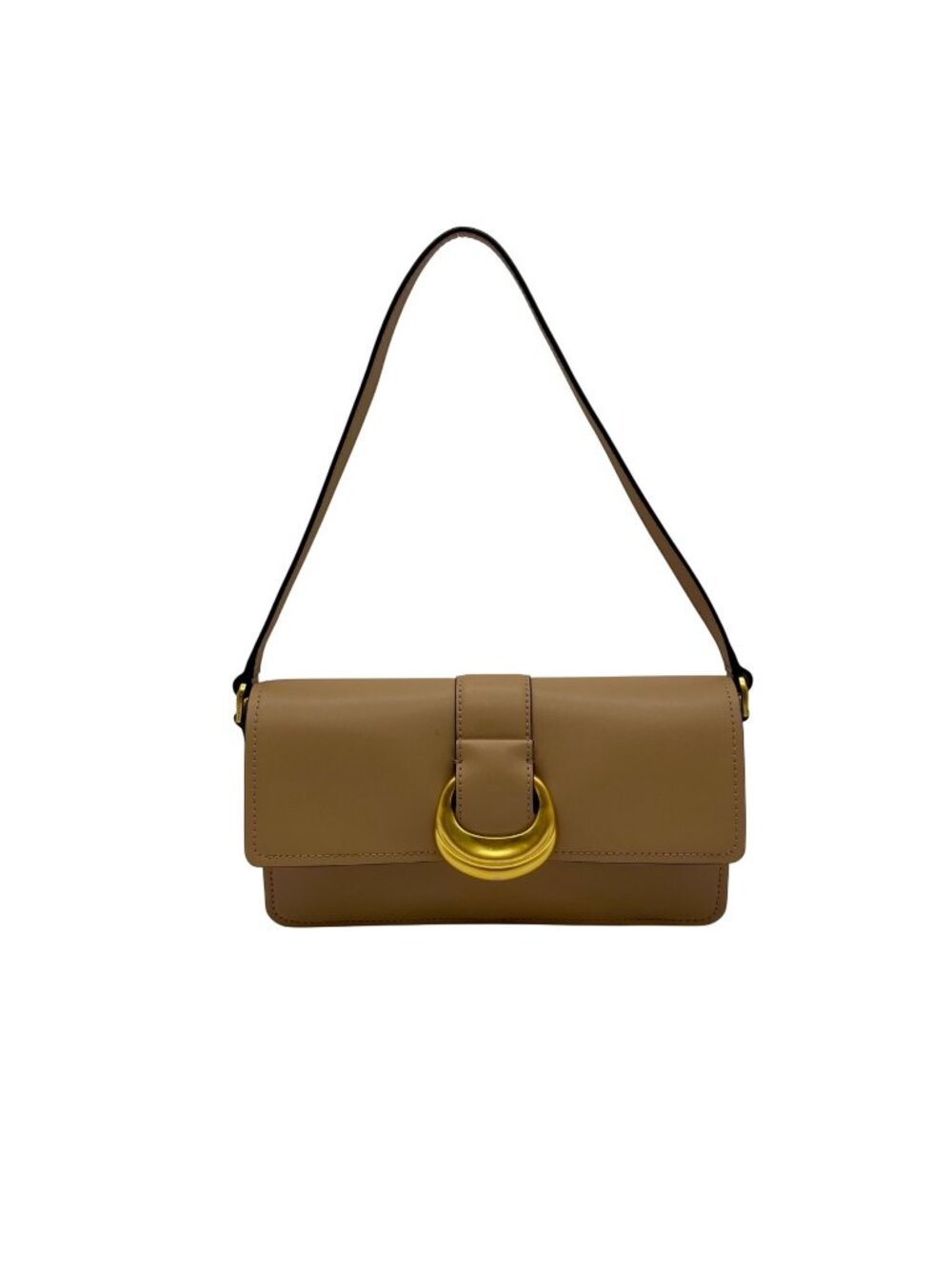 Donna Karan New York Valley Stream Tan Leather Buckle Shoulder Bag